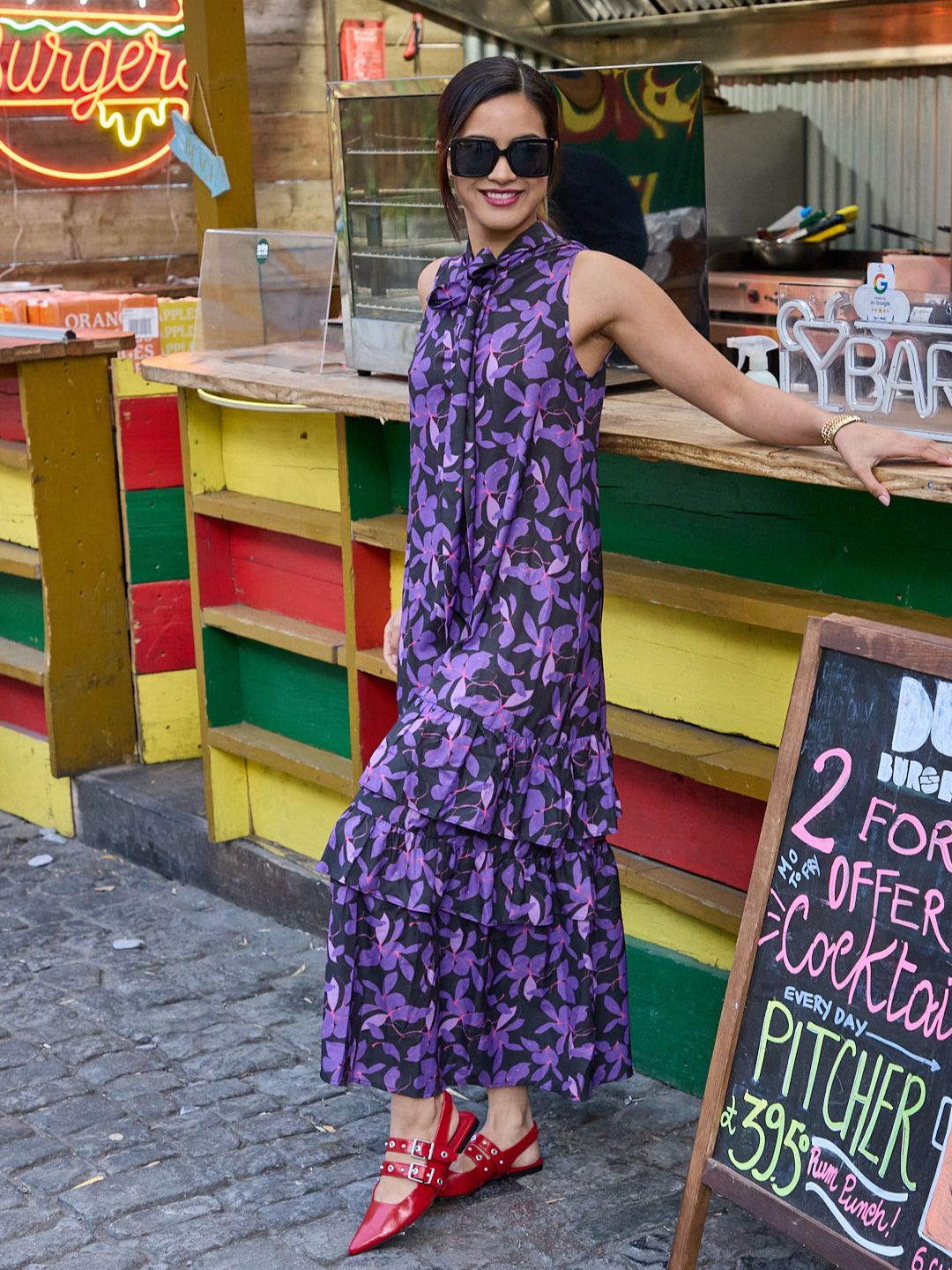 IS.U Floral Purple Tiered Sleeveless Dress