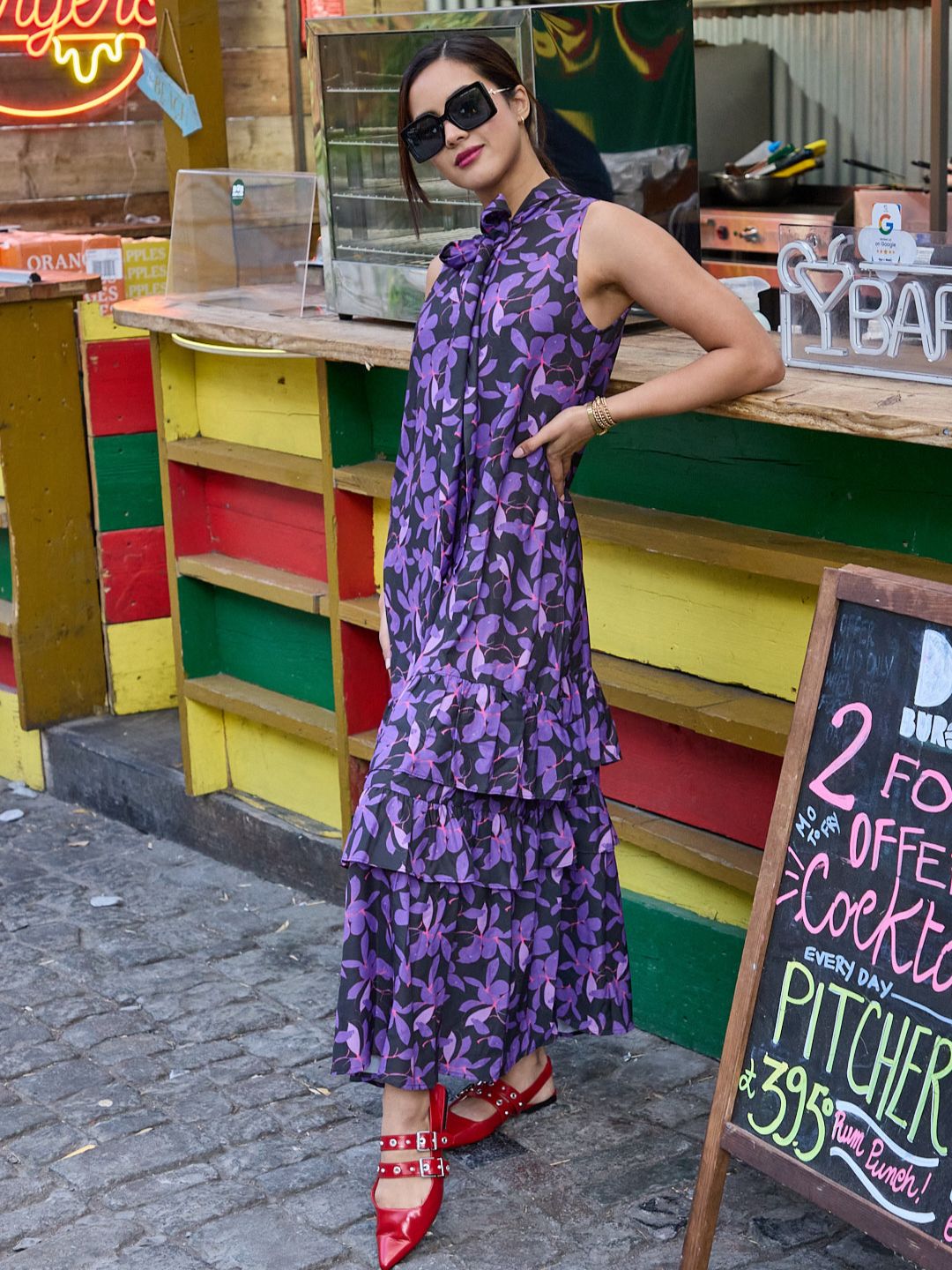 IS.U Floral Purple Tiered Sleeveless Dress