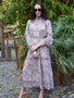 IS.U Floral Multicolored Ruffled Blouson Sleeve Dress