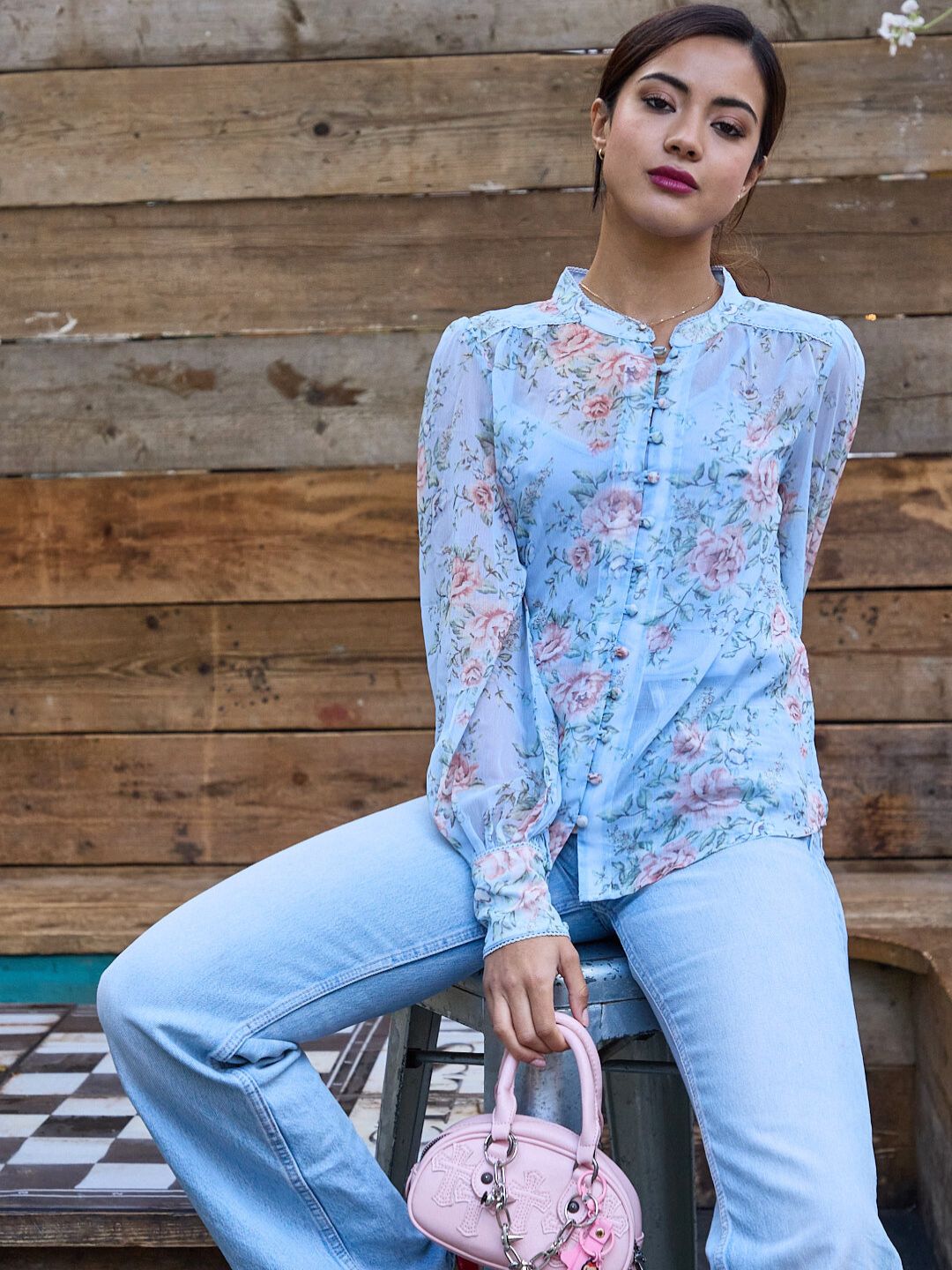 IS.U Floral Multicolor Cuffed Sleeve Lace Top