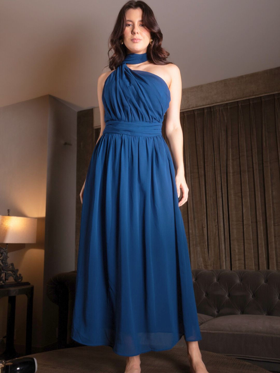 IS.U Blue One Shoulder Maxi Dress