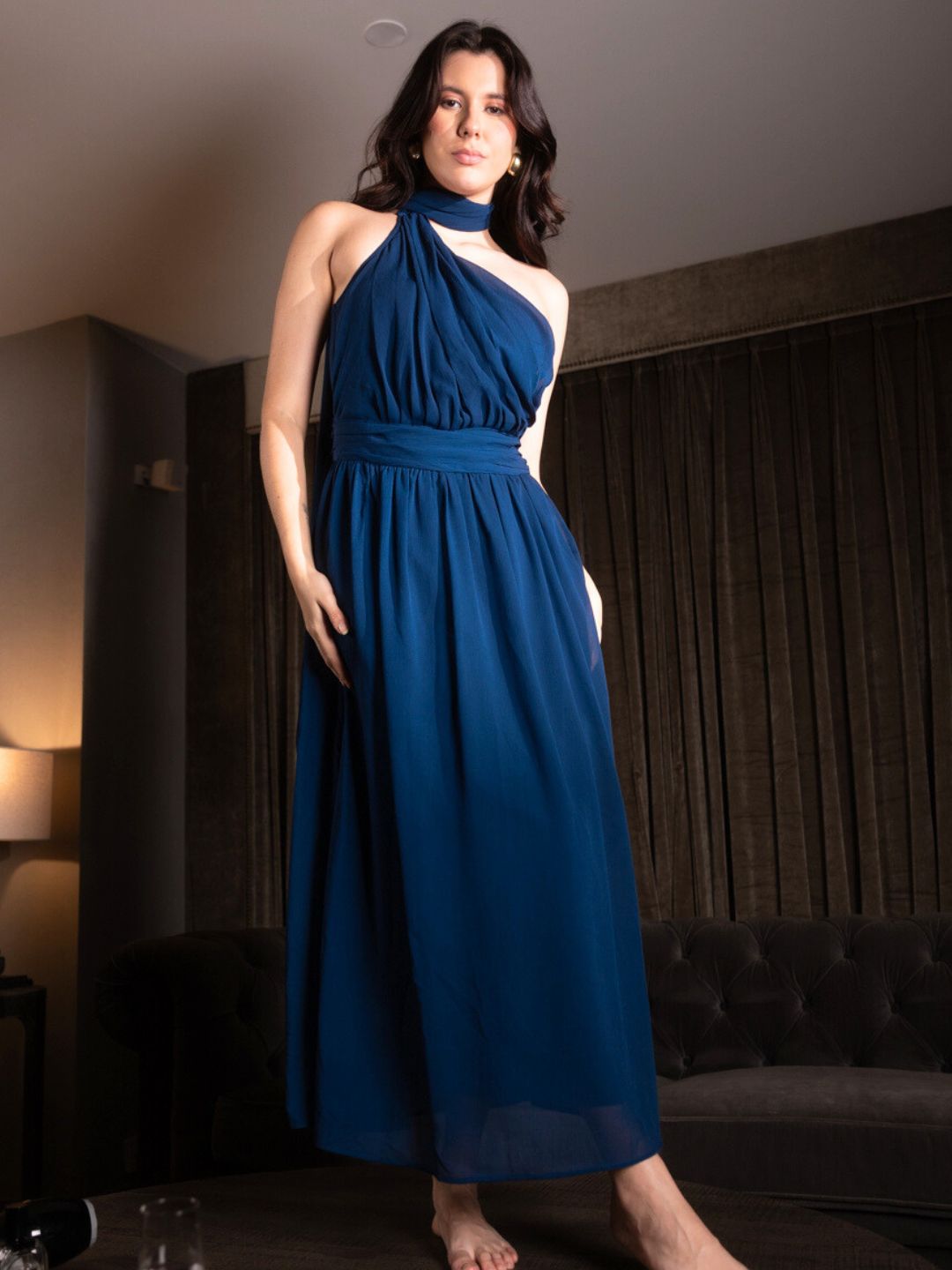 IS.U Blue One Shoulder Maxi Dress