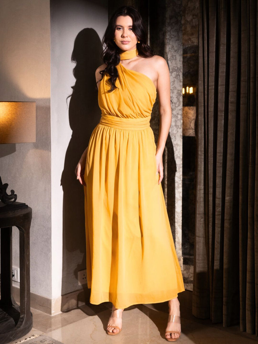 Buy Trendy Yellow One Shoulder Maxi Dress