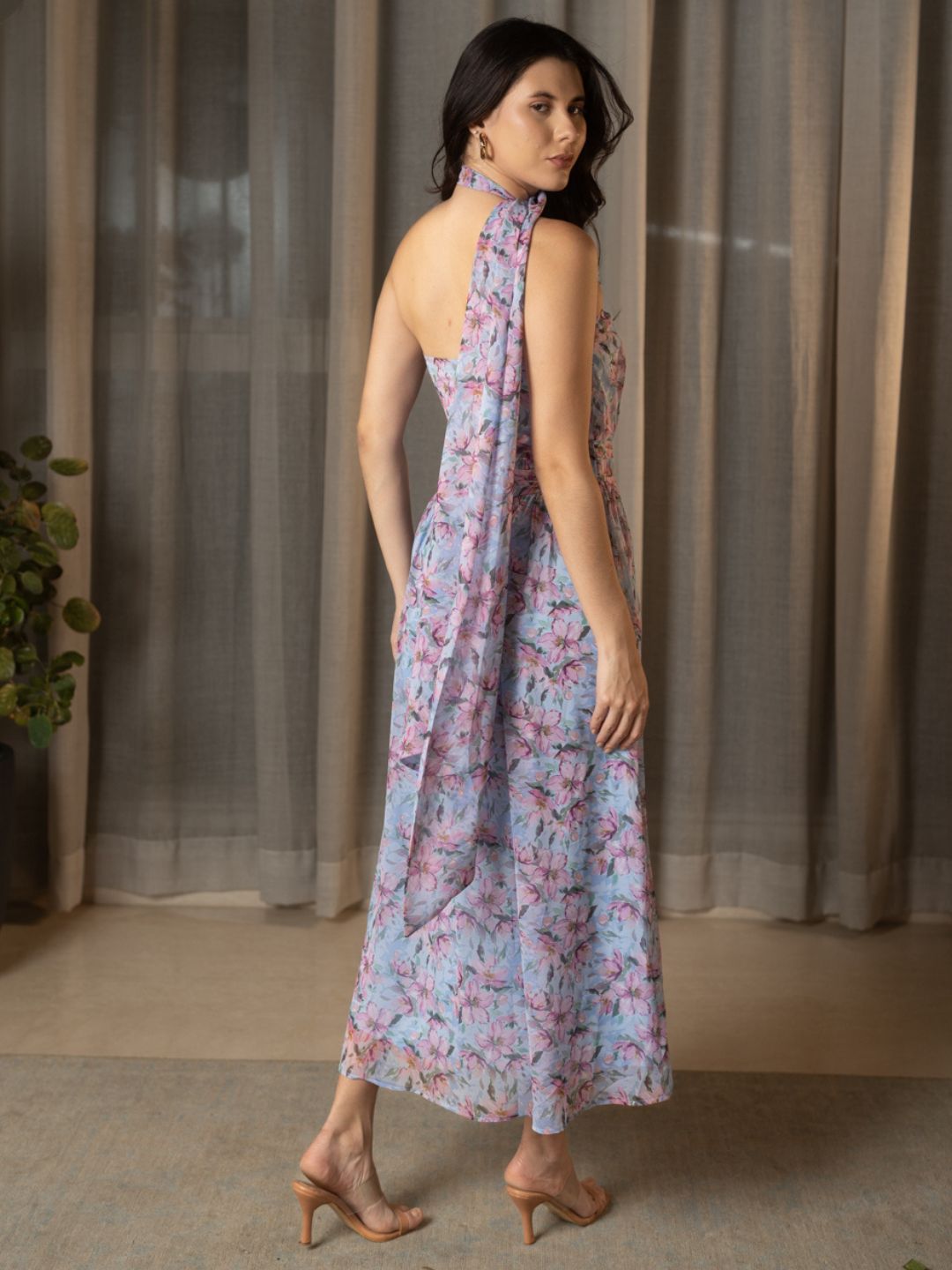 IS.U Floral Blue One Shoulder Maxi Dress