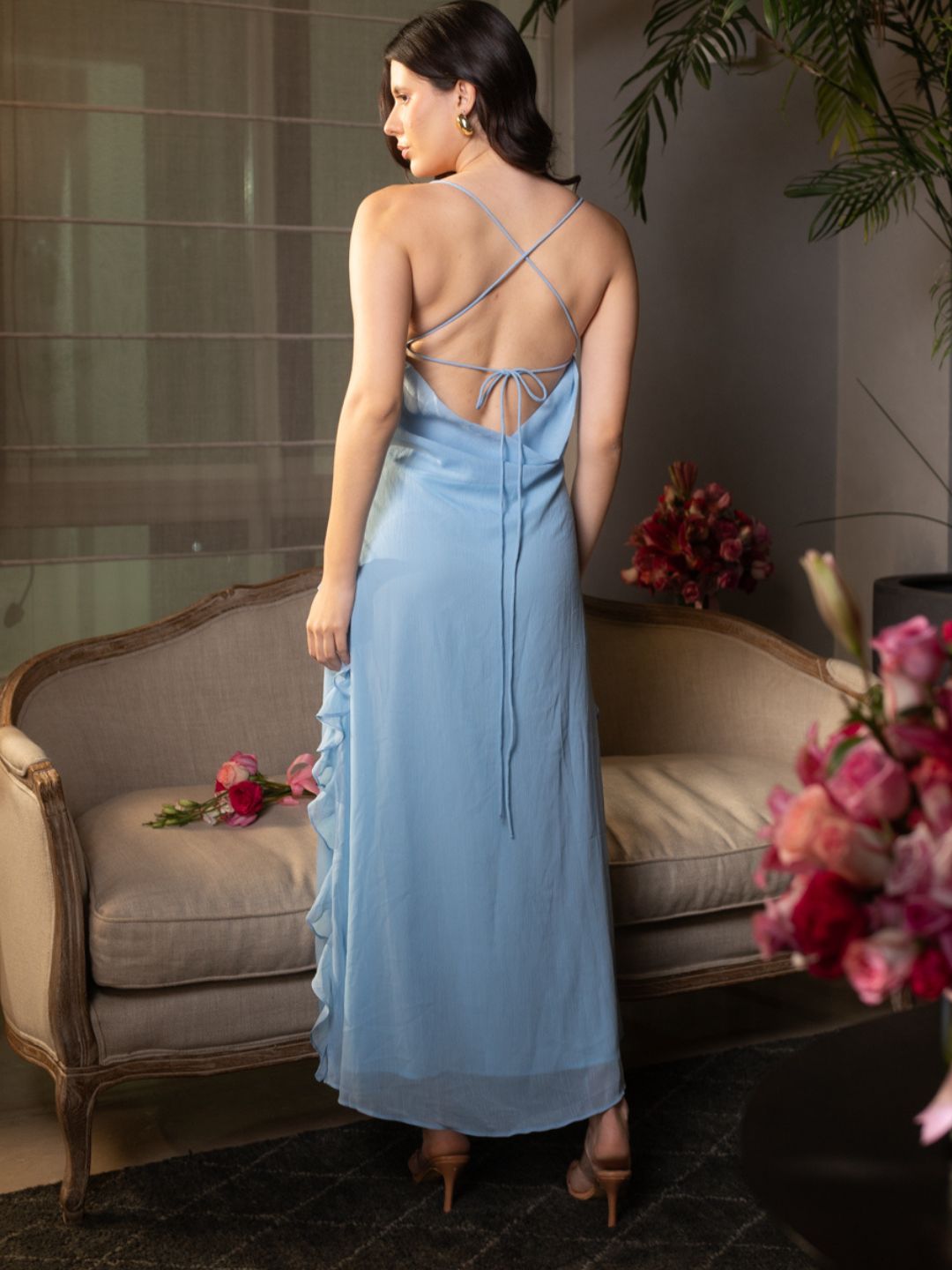 IS.U Powder Blue Cowl Neck Maxi Dress