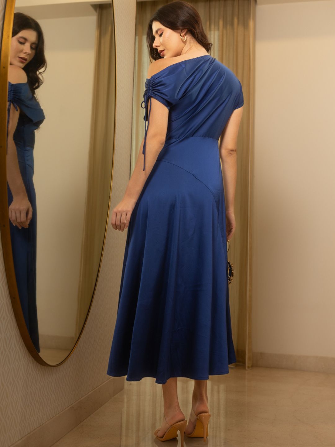 IS.U Blue Asymmetric Neck Cocktail Dress