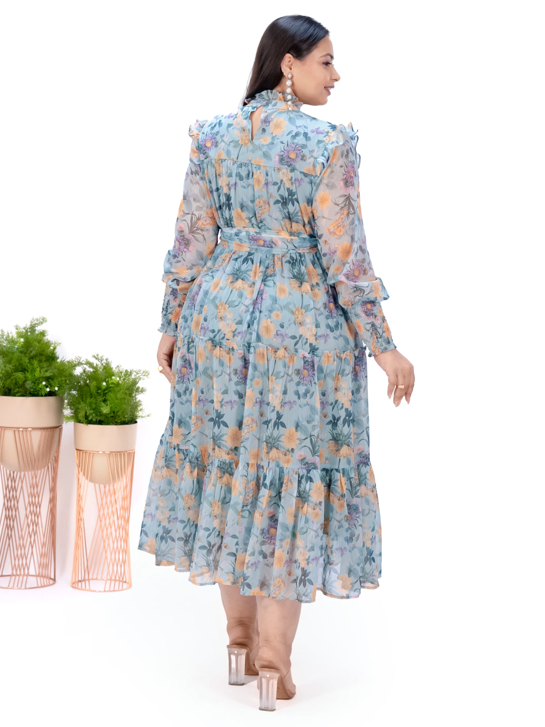 IS.U Green Floral Tiered Midaxi Dress