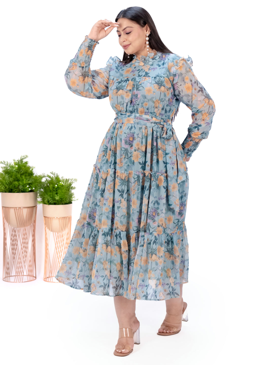 IS.U Green Floral Tiered Midaxi Dress