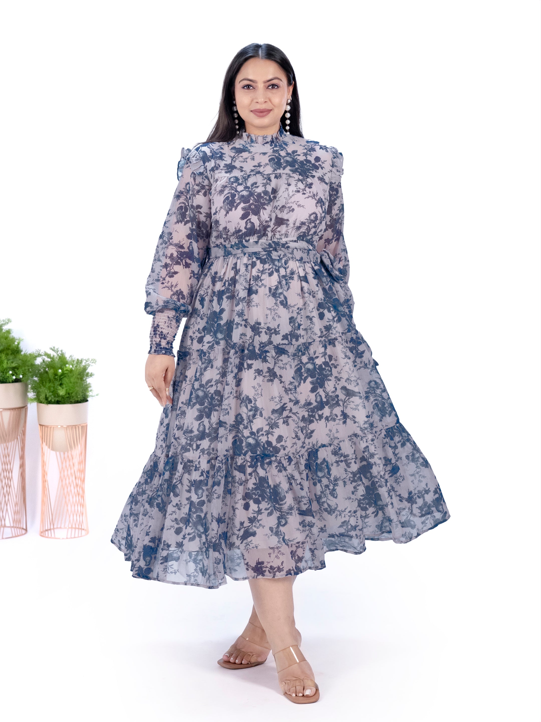 IS.U Blue Floral Tiered Midaxi Dress
