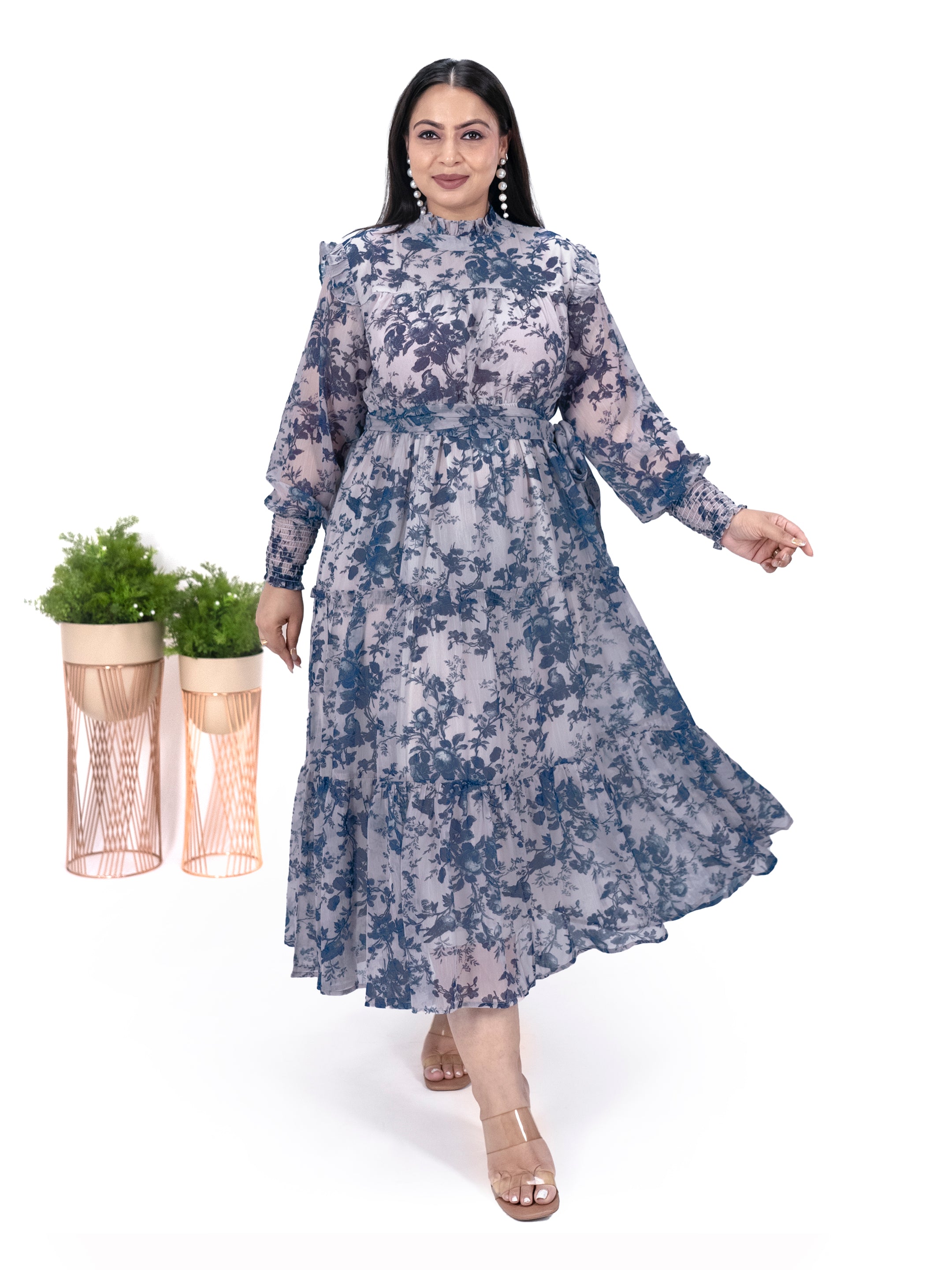 IS.U Blue Floral Tiered Midaxi Dress