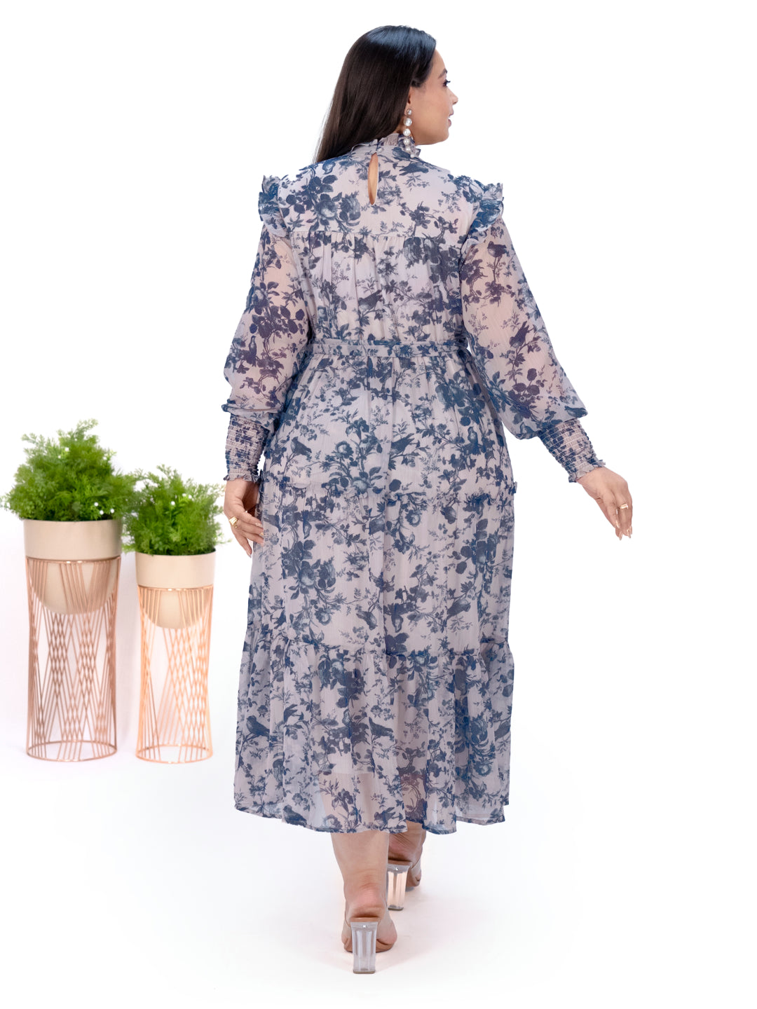 IS.U Blue Floral Tiered Midaxi Dress