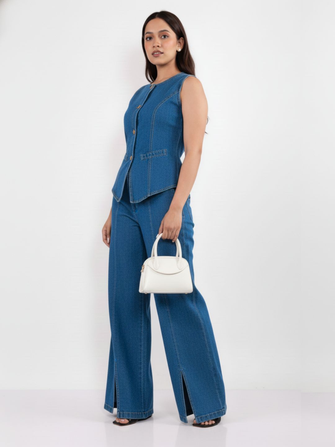 IS.U Medium Blue Structured Denim Co-ord Set