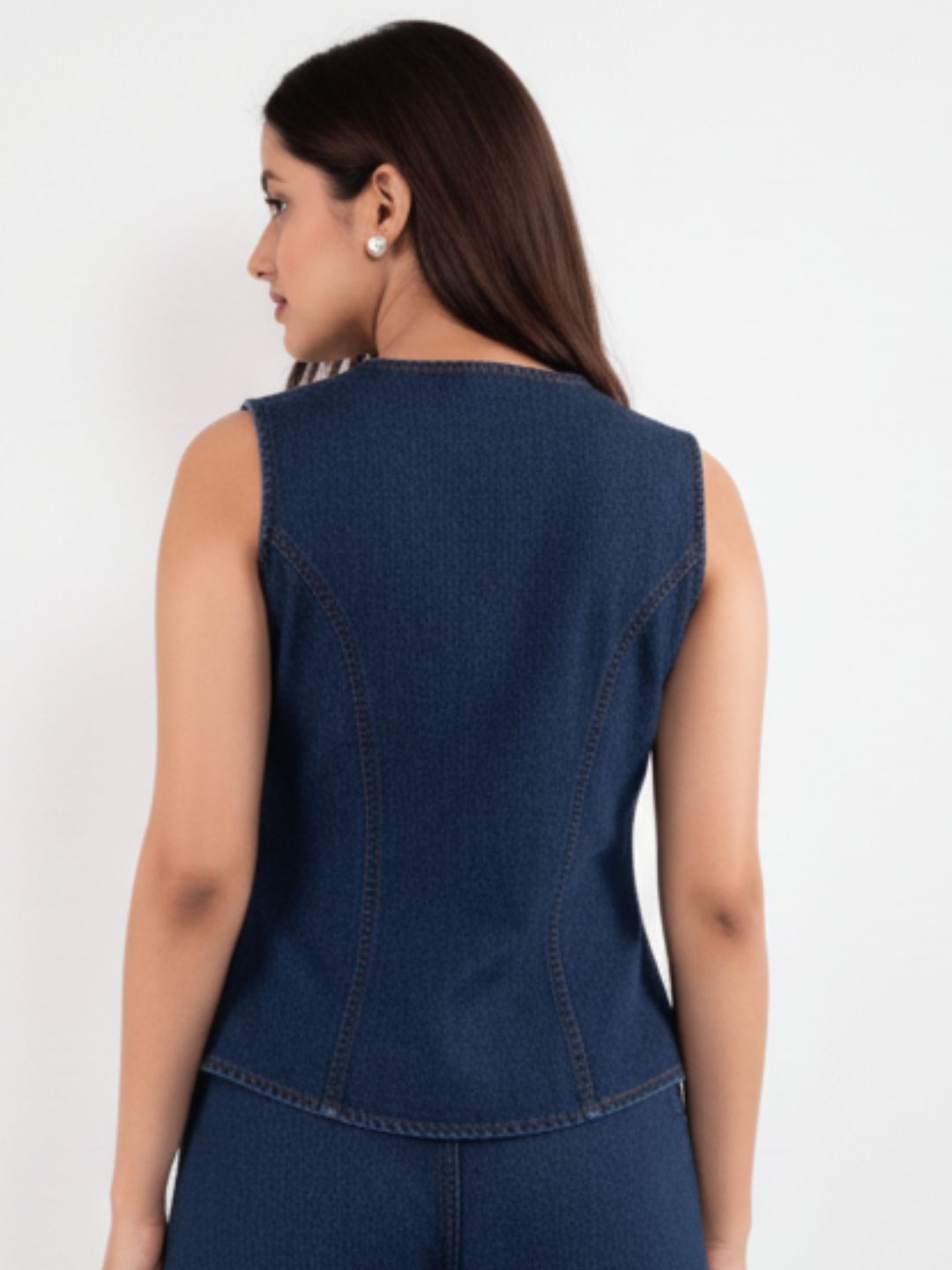 IS.U Dark Blue Structured Denim Waistcoat