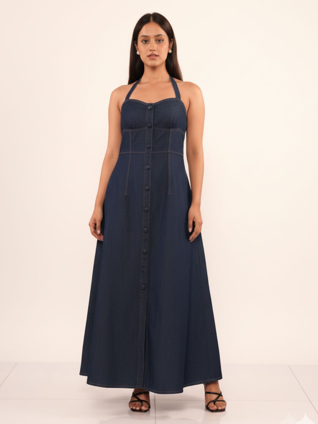 IS.U Dark Blue Denim Halter Dress
