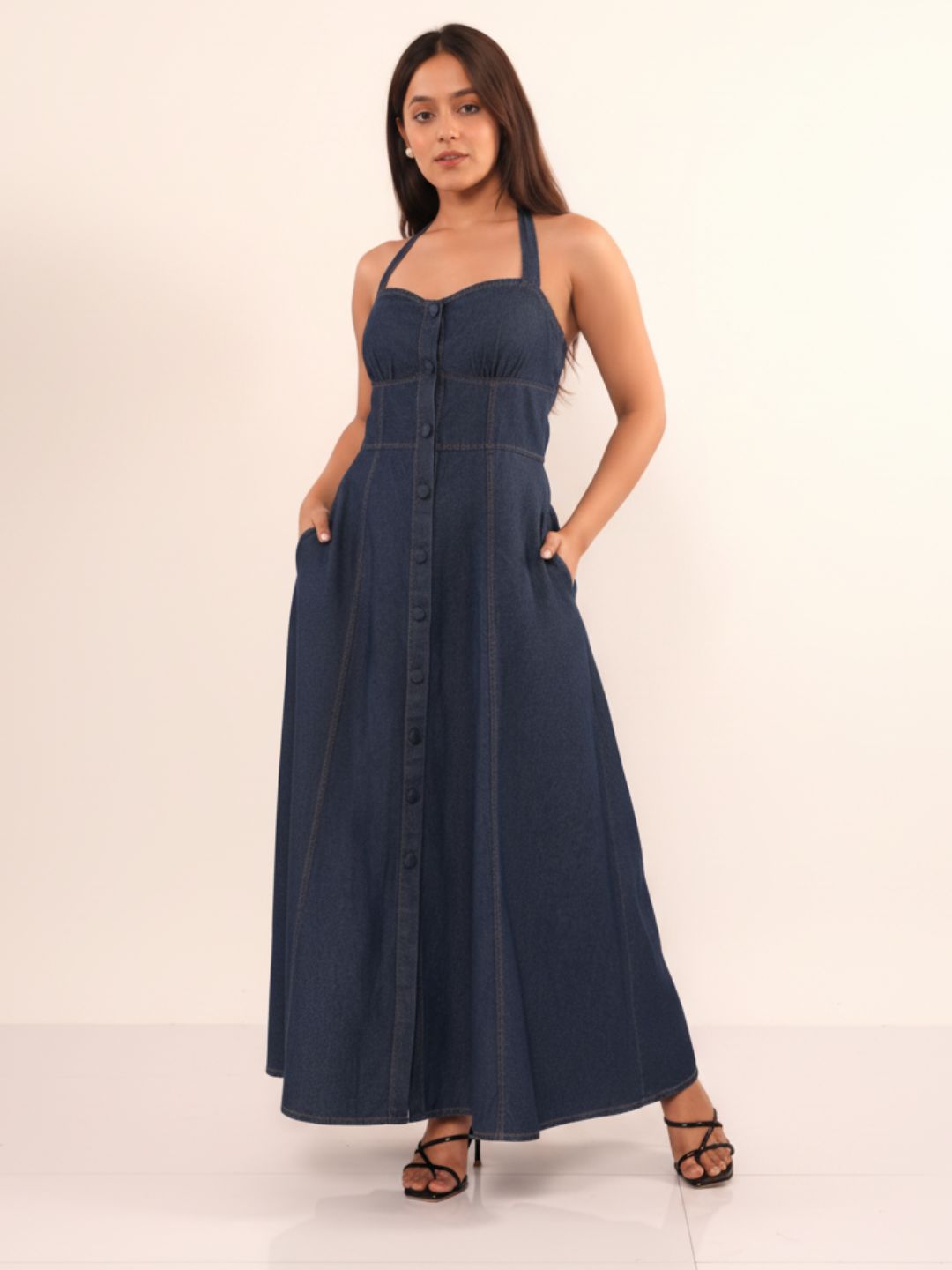 IS.U Dark Blue Denim Halter Dress