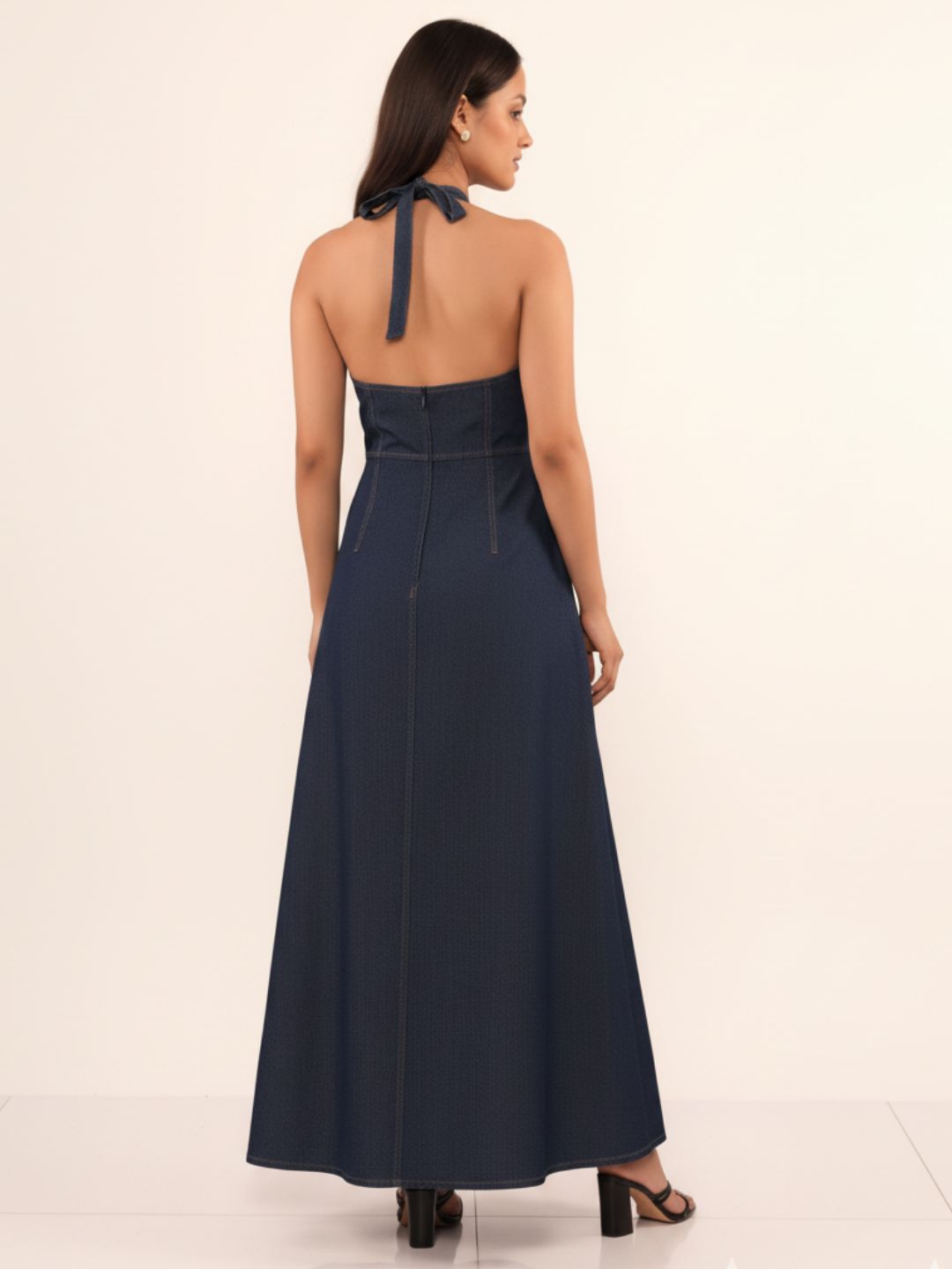 IS.U Dark Blue Denim Halter Dress