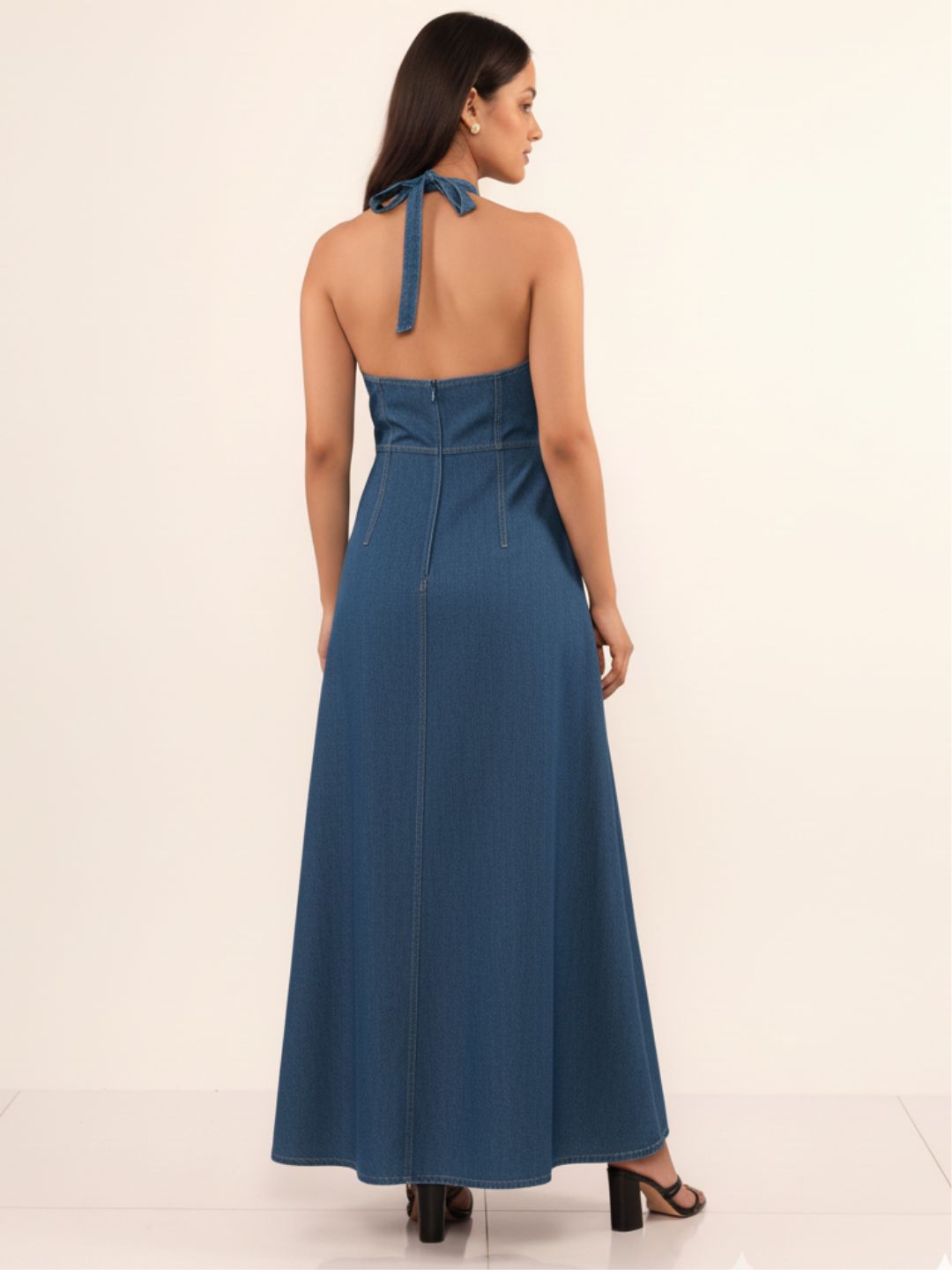 IS.U Medium Blue Denim Halter Dress