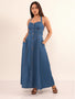 IS.U Medium Blue Denim Halter Dress
