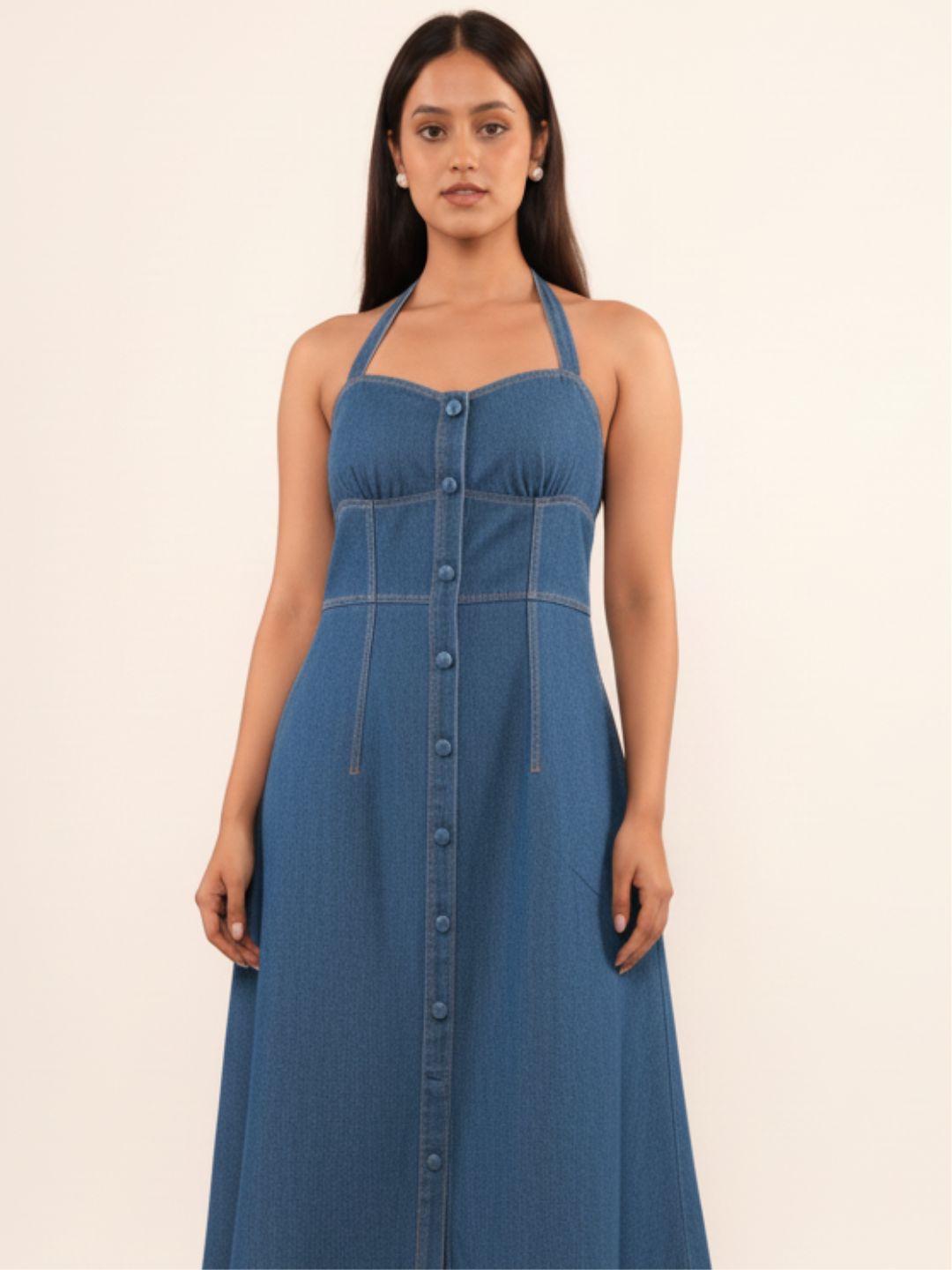 IS.U Medium Blue Denim Halter Dress
