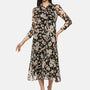 IS.U Floral Black Ruched Sleeve Midaxi Dress