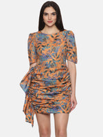 Load image into Gallery viewer, IS.U Floral Mustard Rushed Mini Dress
