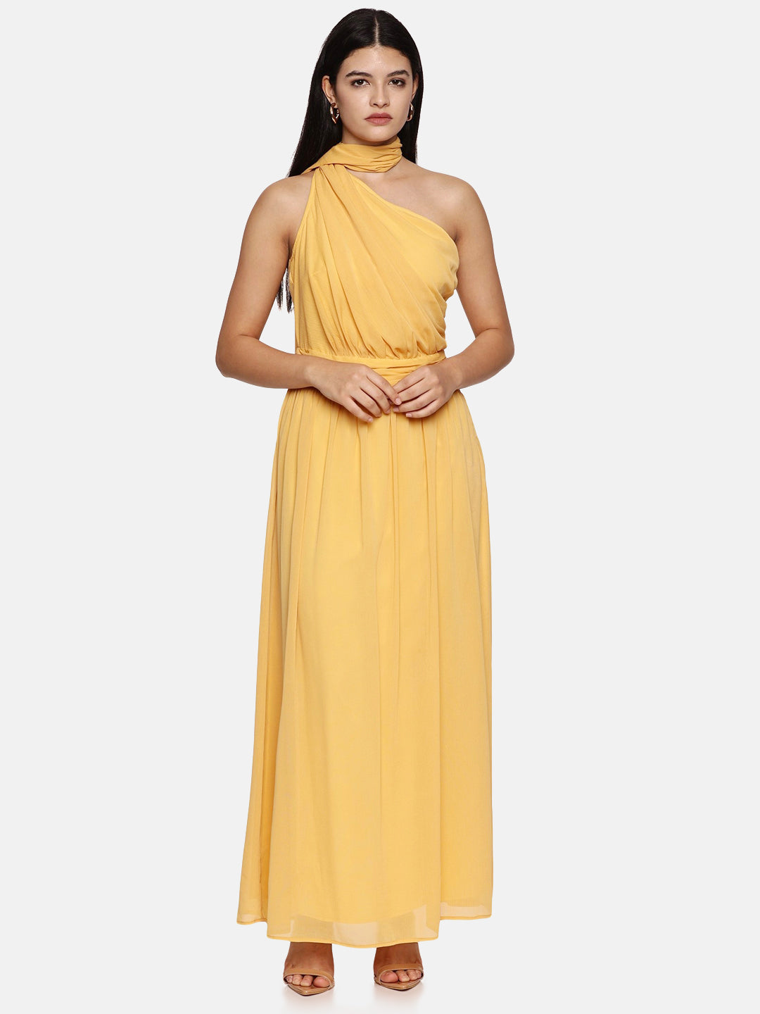 IS.U Yellow One Shoulder Maxi Dress