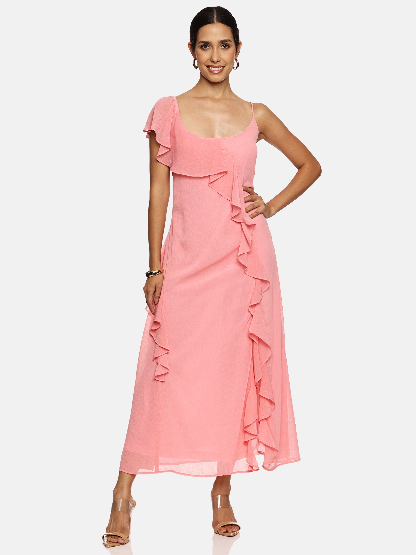 IS.U Peach Ruffle Maxi Dress