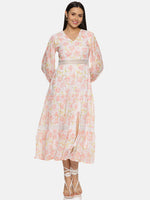 Load image into Gallery viewer, IS.U Floral White Front Slit Midaxi Dress
