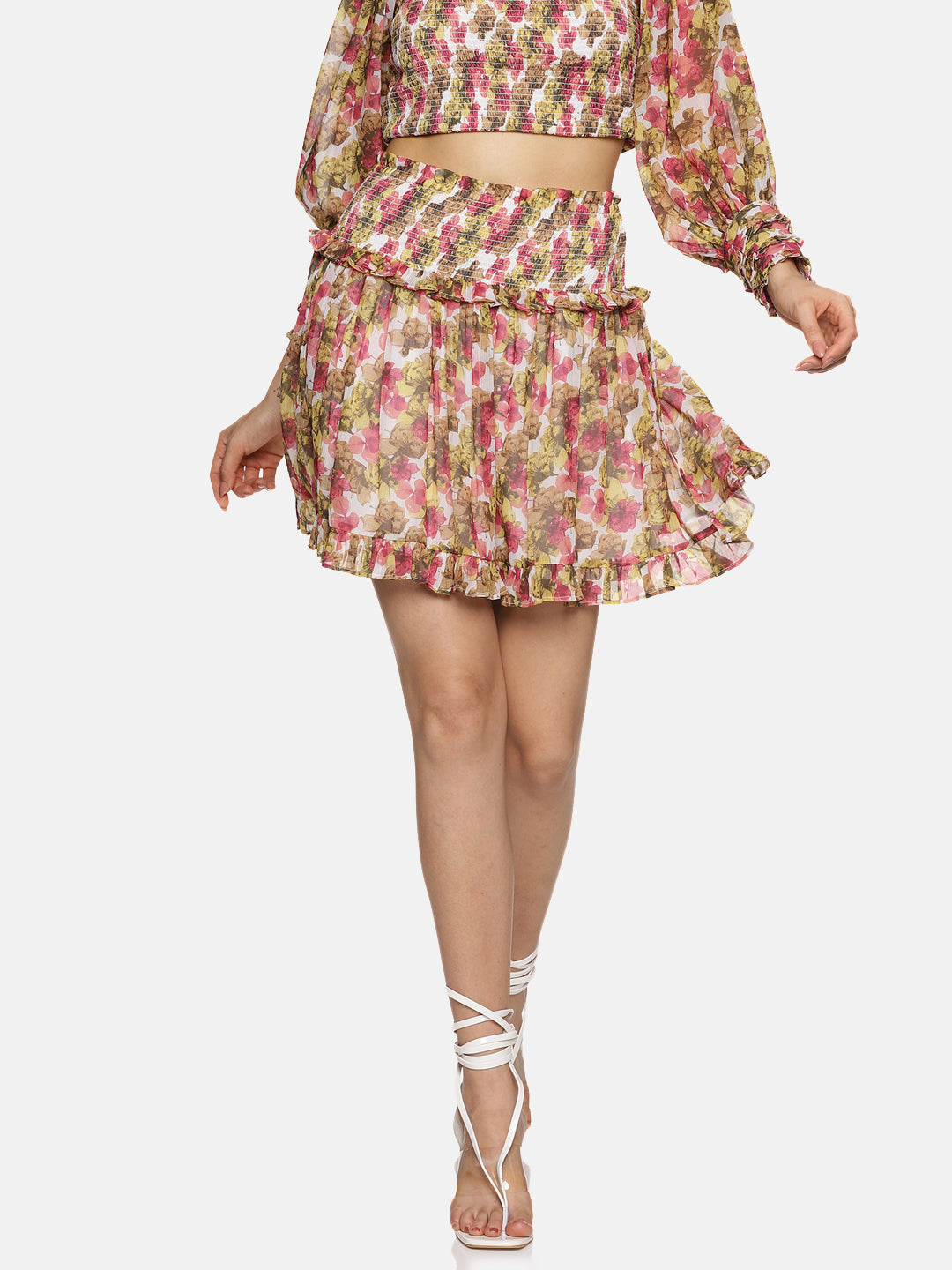 IS.U Floral Multicolor Smocked Mini Skirt