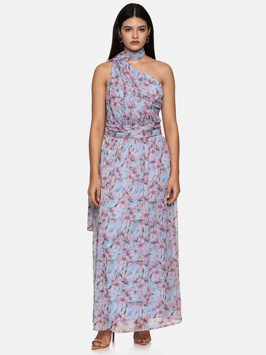 IS.U Floral Blue One Shoulder Maxi Dress