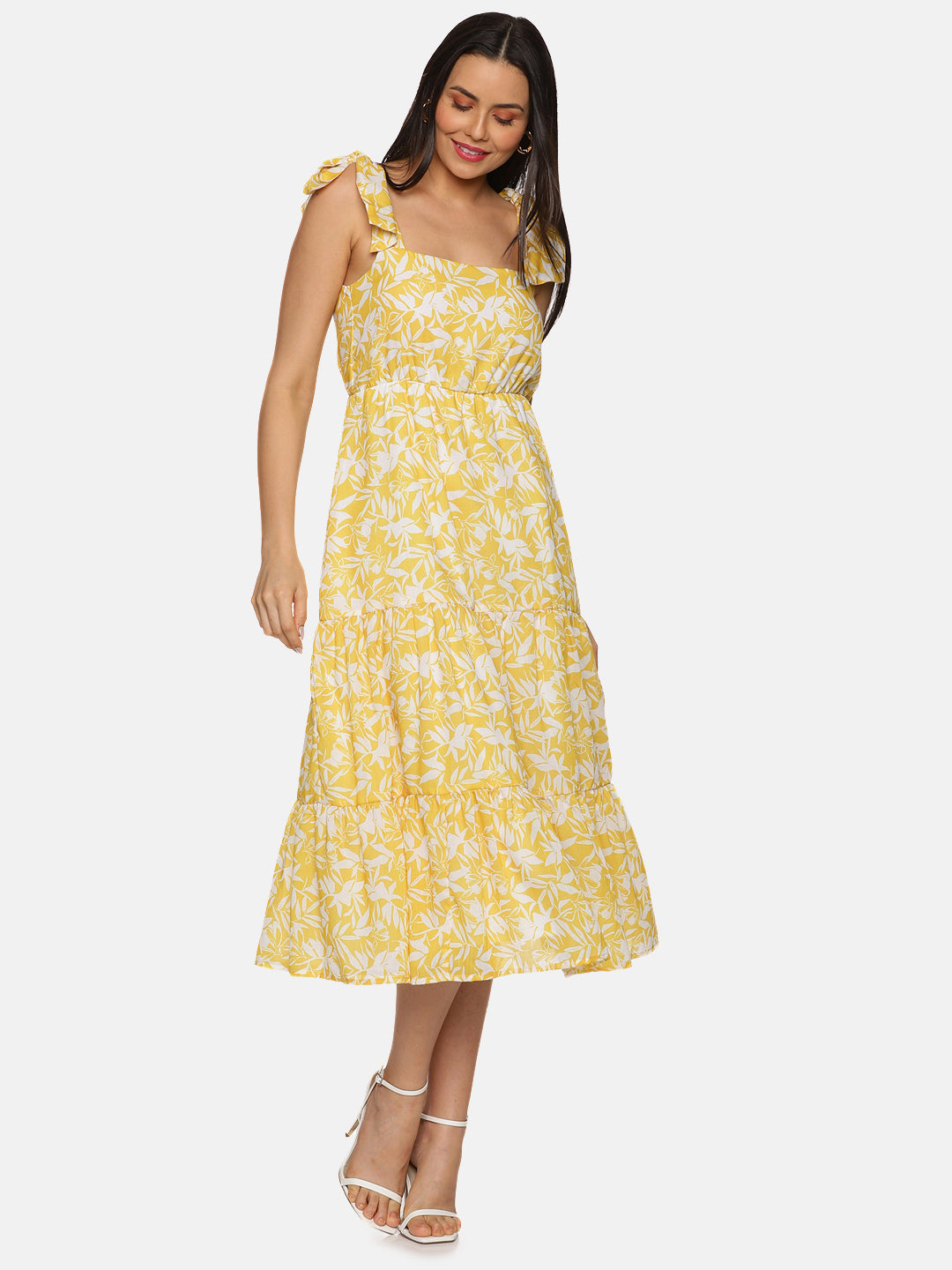 IS.U Floral Yellow Tie-up Dress