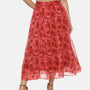 IS.U Floral Red Flared Midaxi Skirt