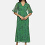 IS.U Floral Green Shirt Collared Maxi Dress