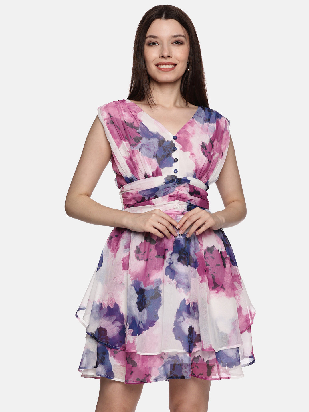 IS.U Floral Multicolor Tiered Dress