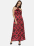 IS.U Floral Red Halter Maxi Dress