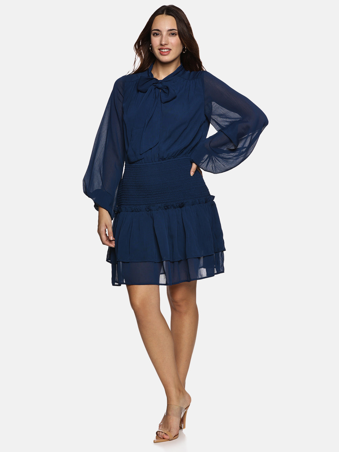 IS.U Blue Tie- Knot Smocked Dress