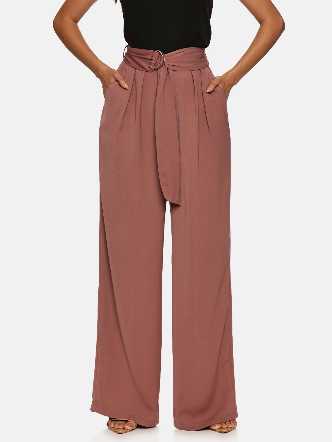 IS.U Mauve Wide Leg Belted Pant