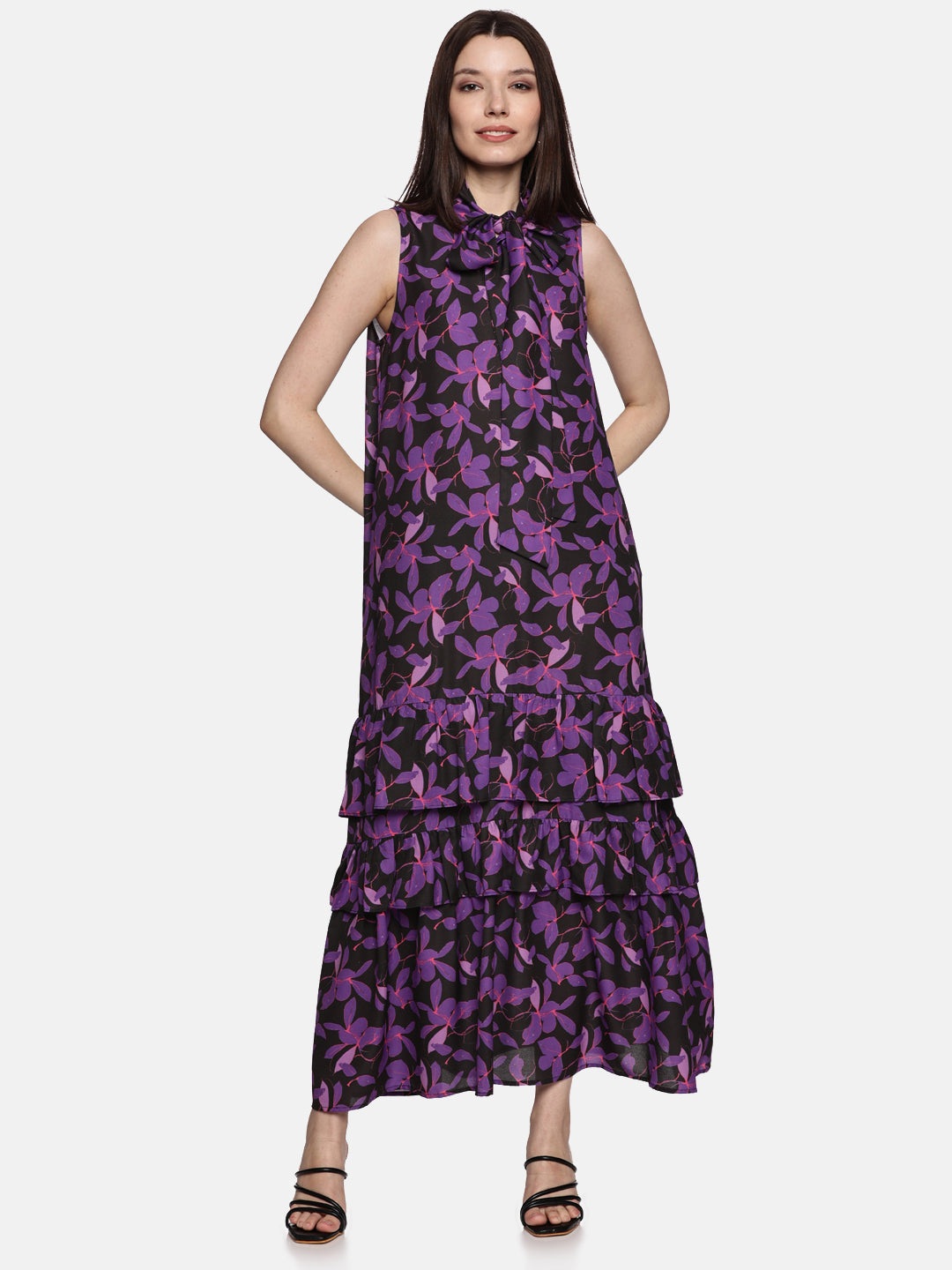 IS.U Floral Purple Tiered Sleeveless Dress