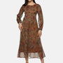 IS.U Floral Brown Cut Out Midaxi Dress