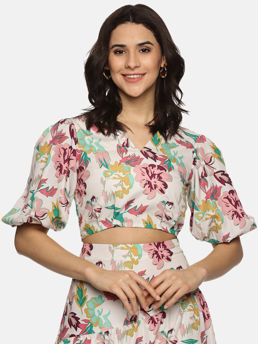 IS.U Floral Multicolor Cut And Sew Midaxi Co-ord Set