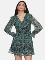 Load image into Gallery viewer, IS.U Floral Green Ruffle Mini Dress
