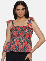 Load image into Gallery viewer, IS.U Floral Multicolor Tie-Up Peplum Top
