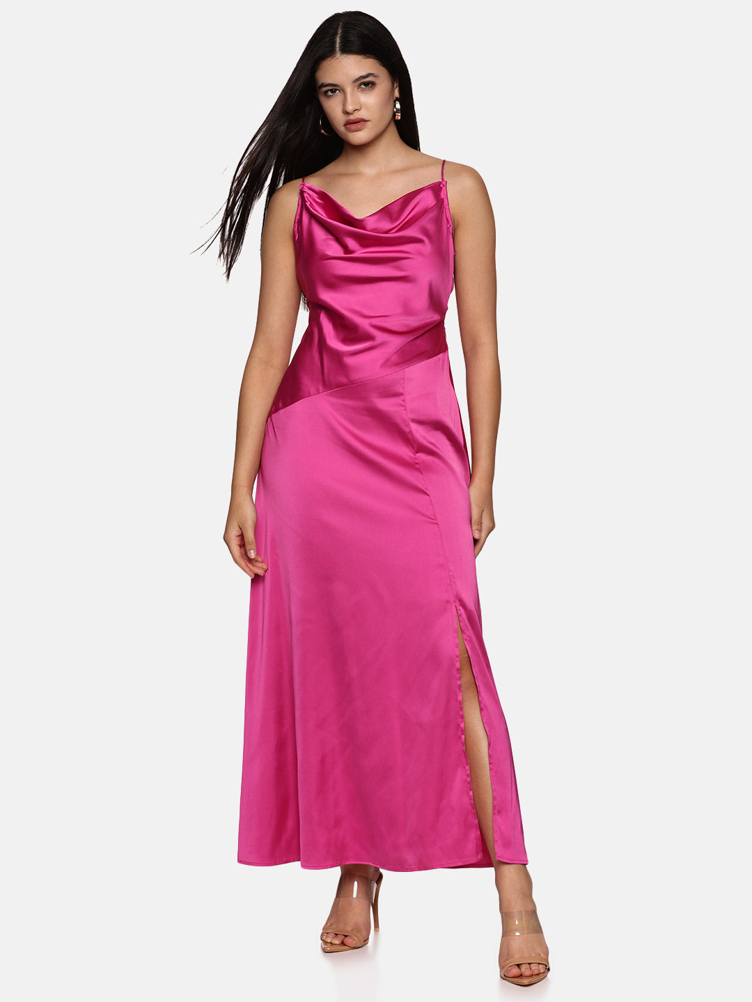 IS.U  Pink Front Slit Maxi Dress