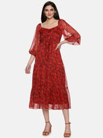 Load image into Gallery viewer, IS.U Floral Maroon Front Tie Knot Midaxi Dress