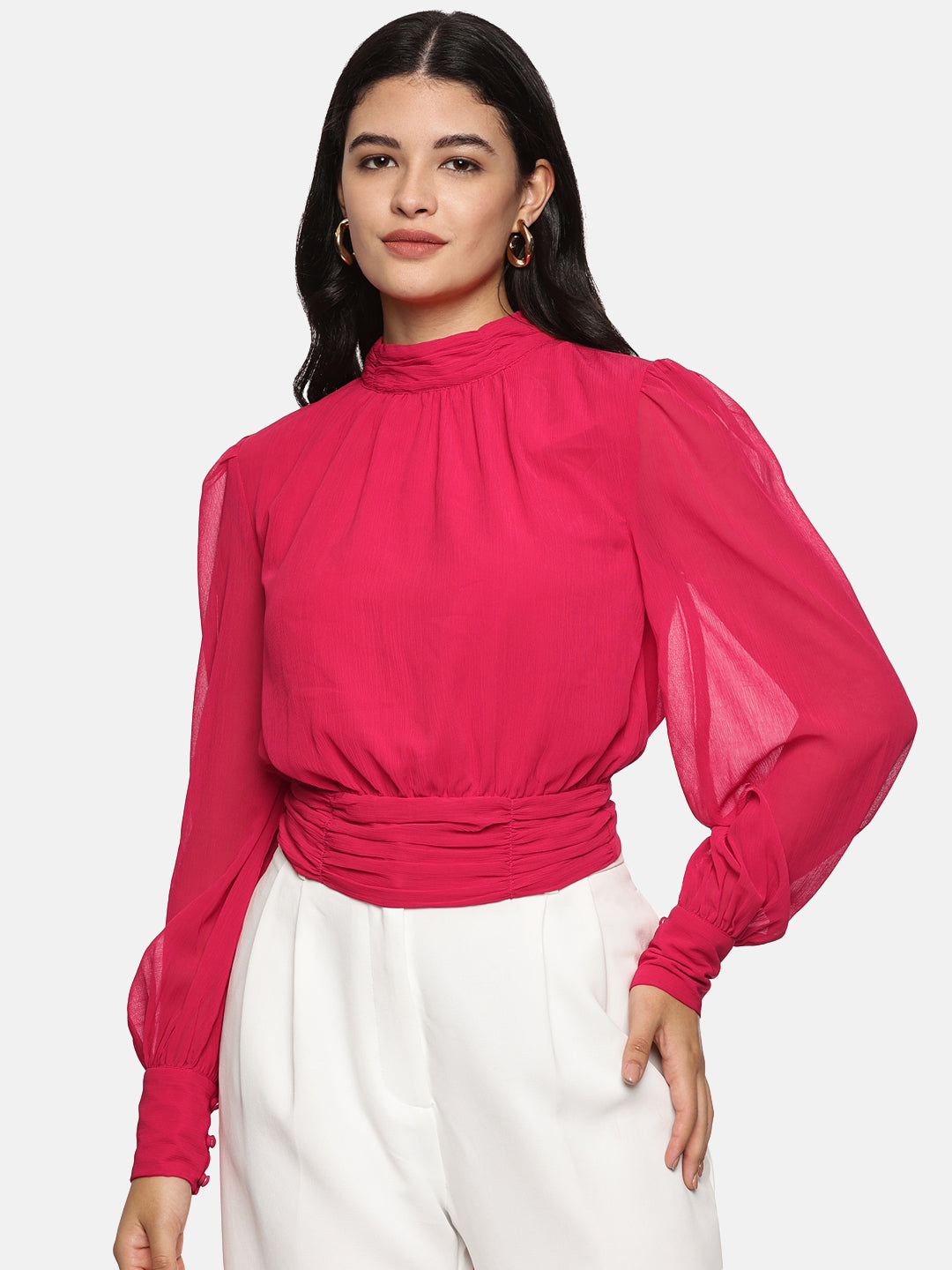 IS.U Pink Blouson Sleeve Top