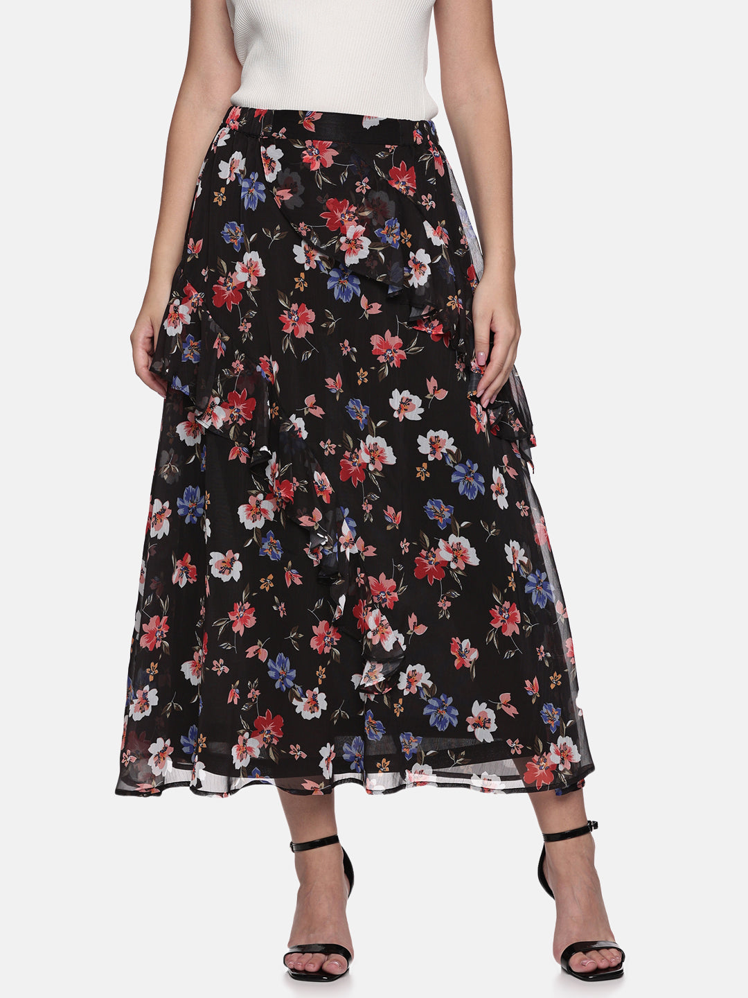 IS.U Floral Black Skirt