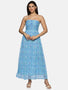 IS.U Floral Blue Front Gathered Maxi Dress