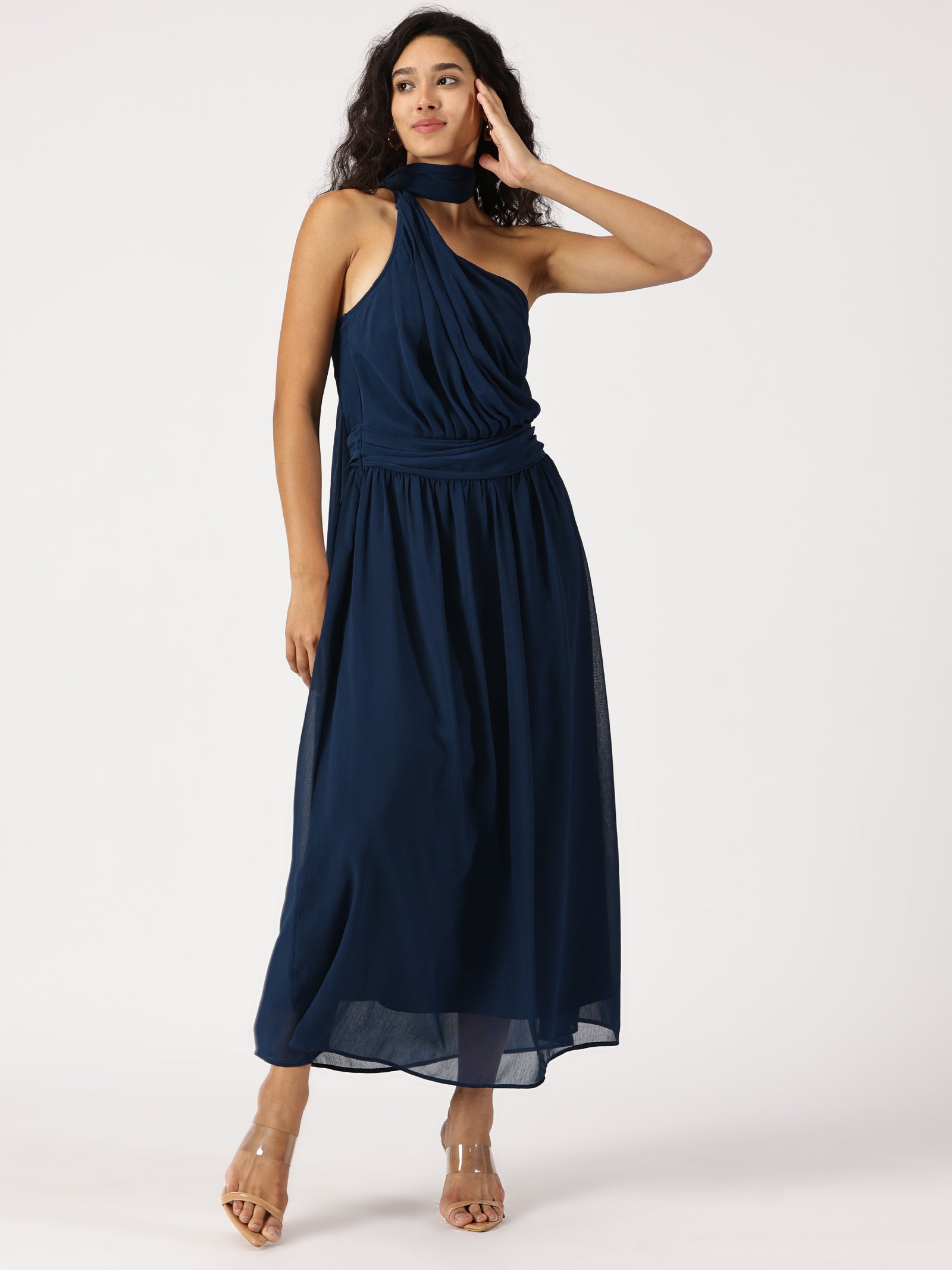 IS.U Blue One Shoulder Maxi Dress