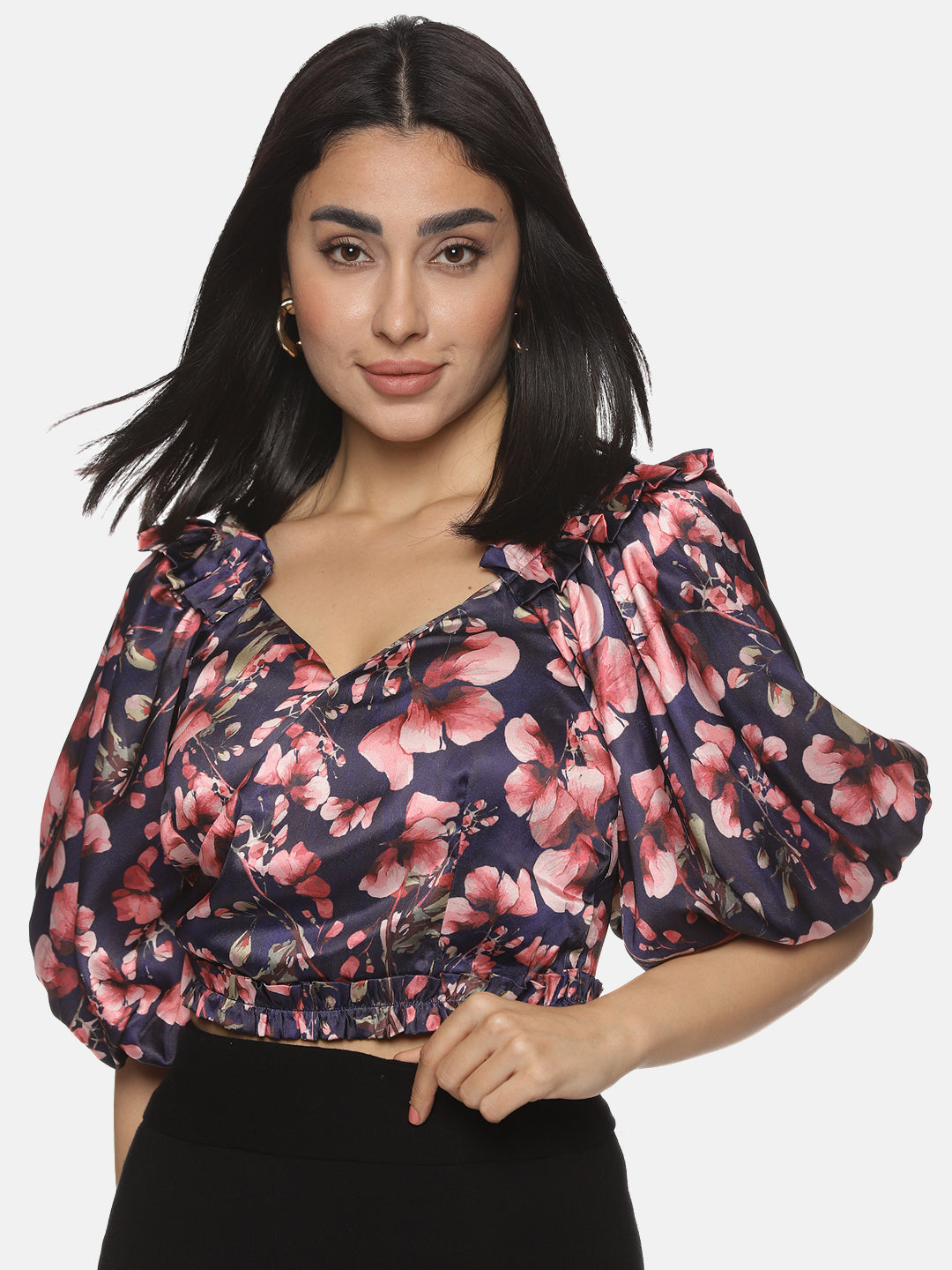 IS.U Floral Blue Wrap Crop Top