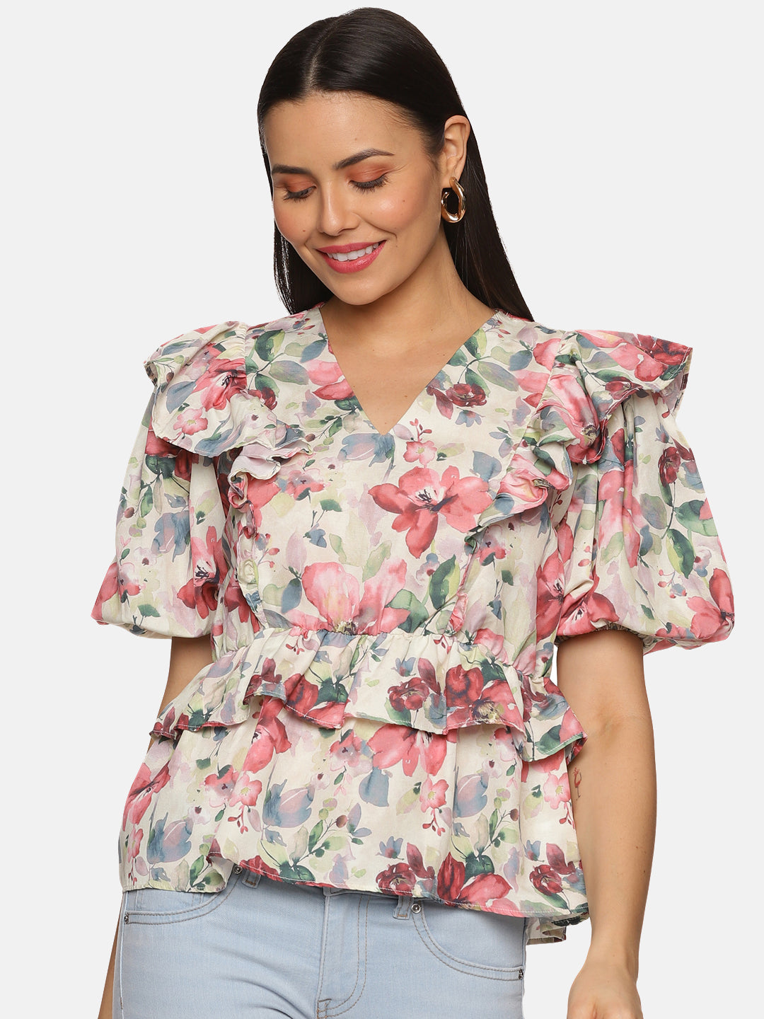 Ruffle best sale peplum top